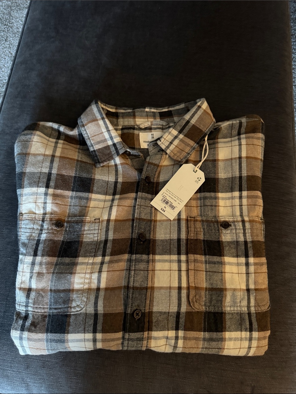 Men's Plaid Flannel Shirt - Brown/Beige